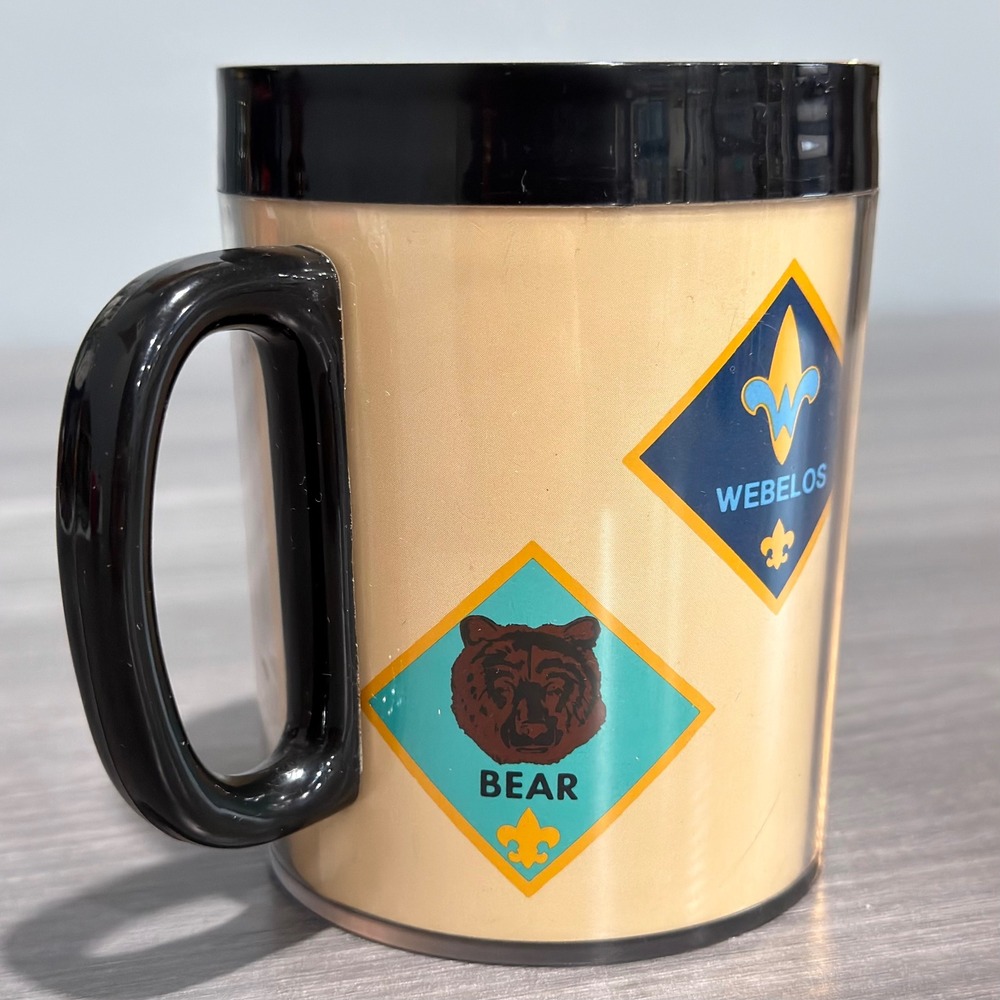 1986 Thermo-Serv BSA Cub Scouts Mug Bear Wolf Bobcat Webelos Tiger Cubs 12oz Vtg